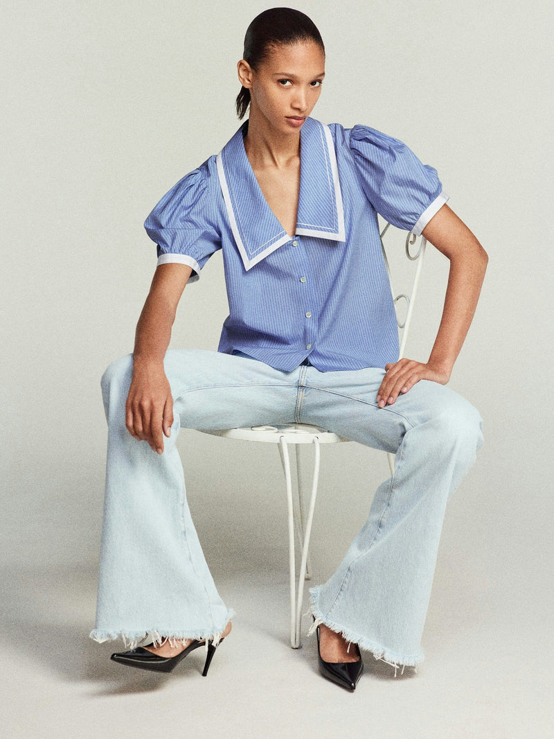 Stripe Sailor Blouse-Tops/Blouses-Uniquities
