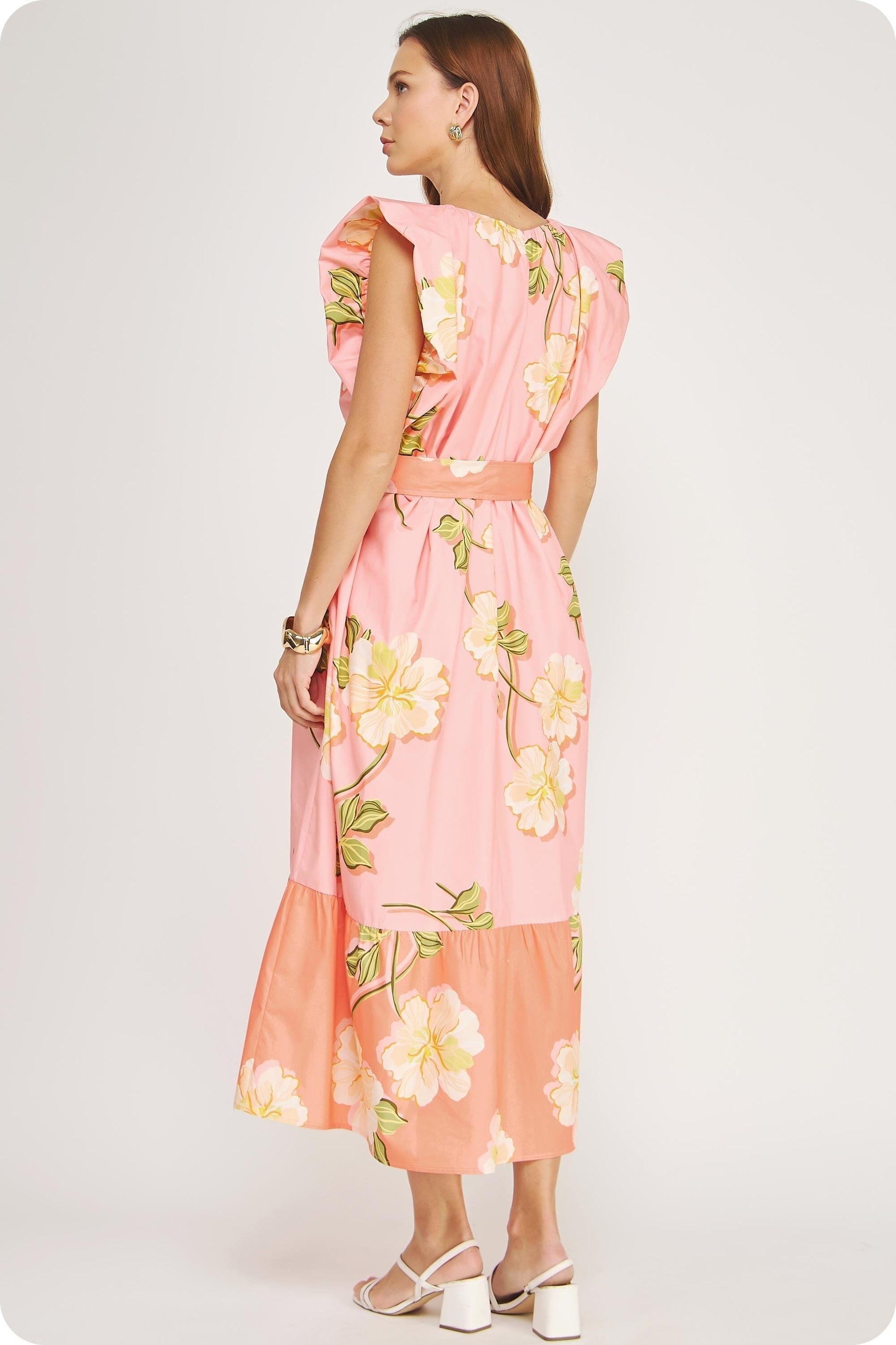 pink and orange tiered dress Pink & Orange Colorblock Tiered Dress Confetti Boutique