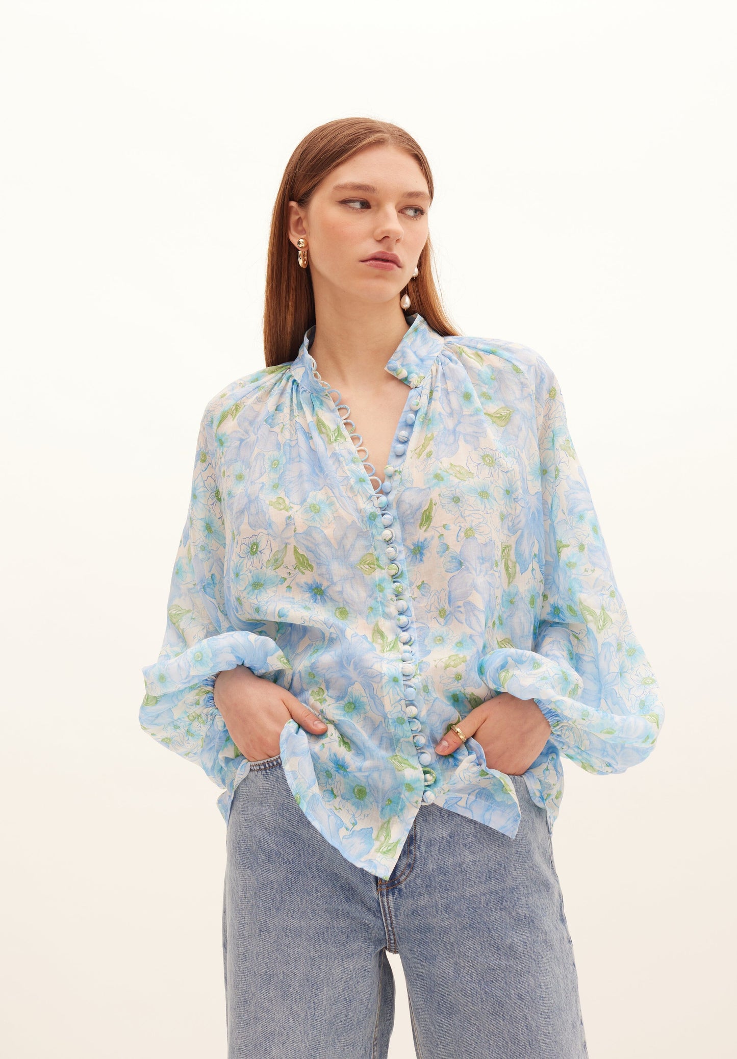 Poinsettia Buttoned Blouse-Tops/Blouses-Uniquities