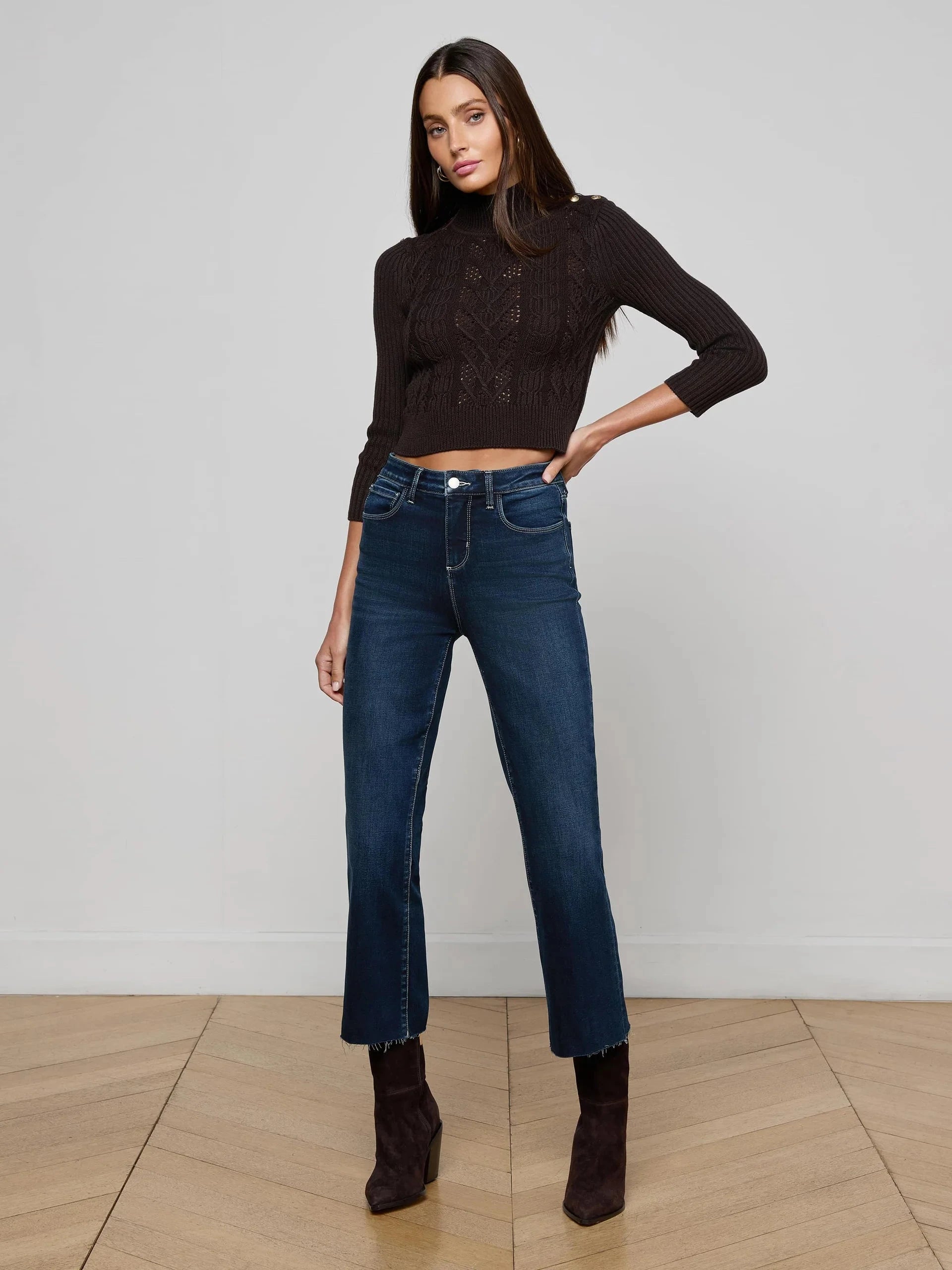 Kendra High Rise Crop Flare Jeans-Denim-Uniquities