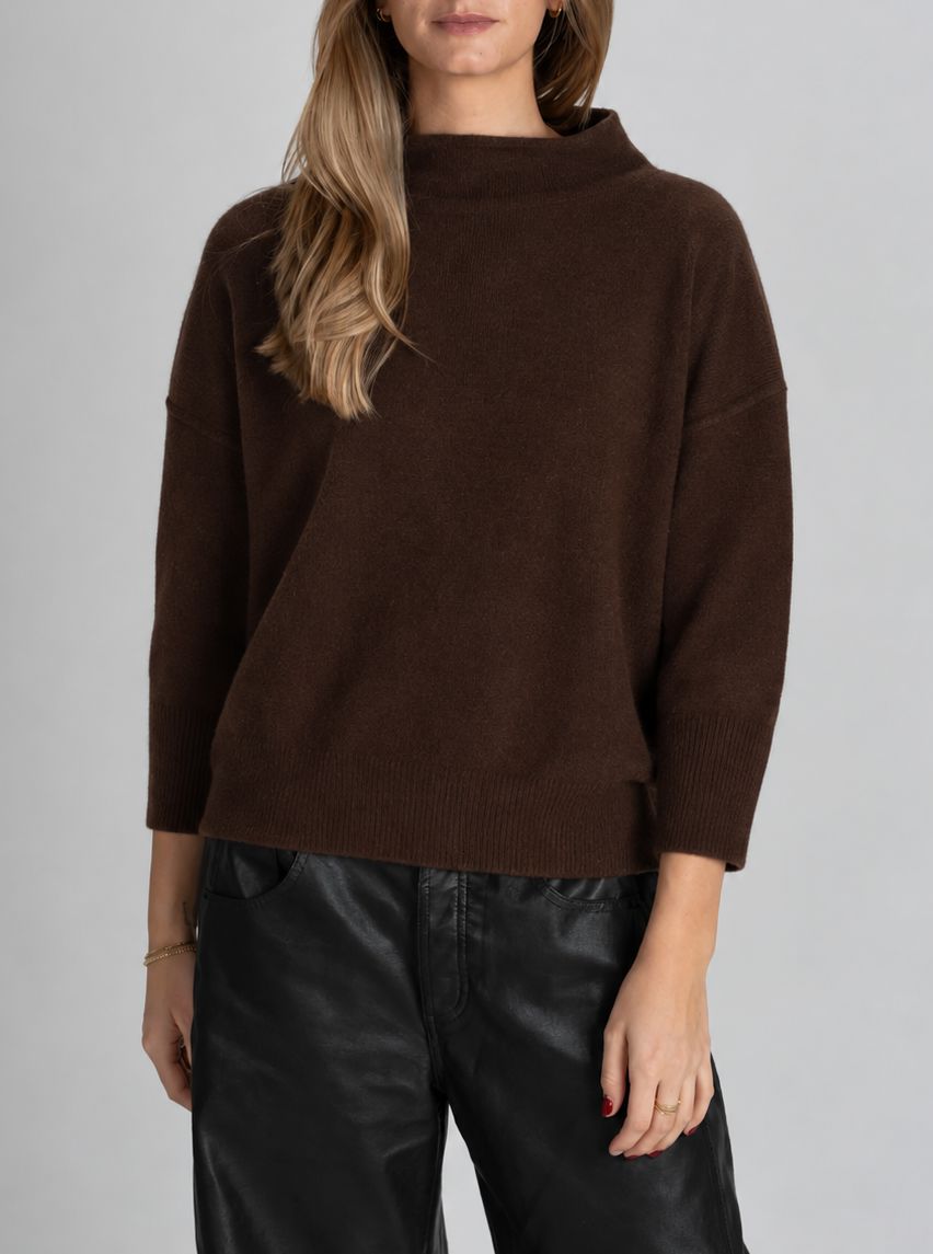 Rowan 3/4 Sleeve Mock Sweater-Sweaters-Uniquities