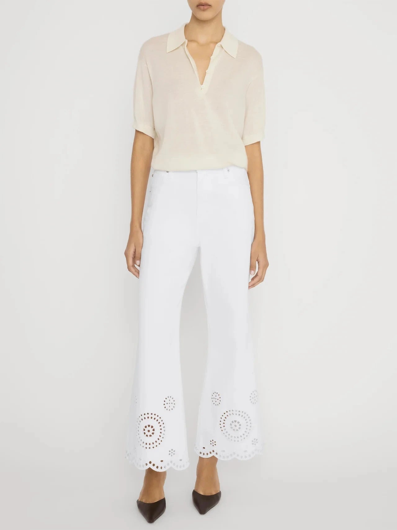 Eyelet Wide Flare-Denim-Uniquities