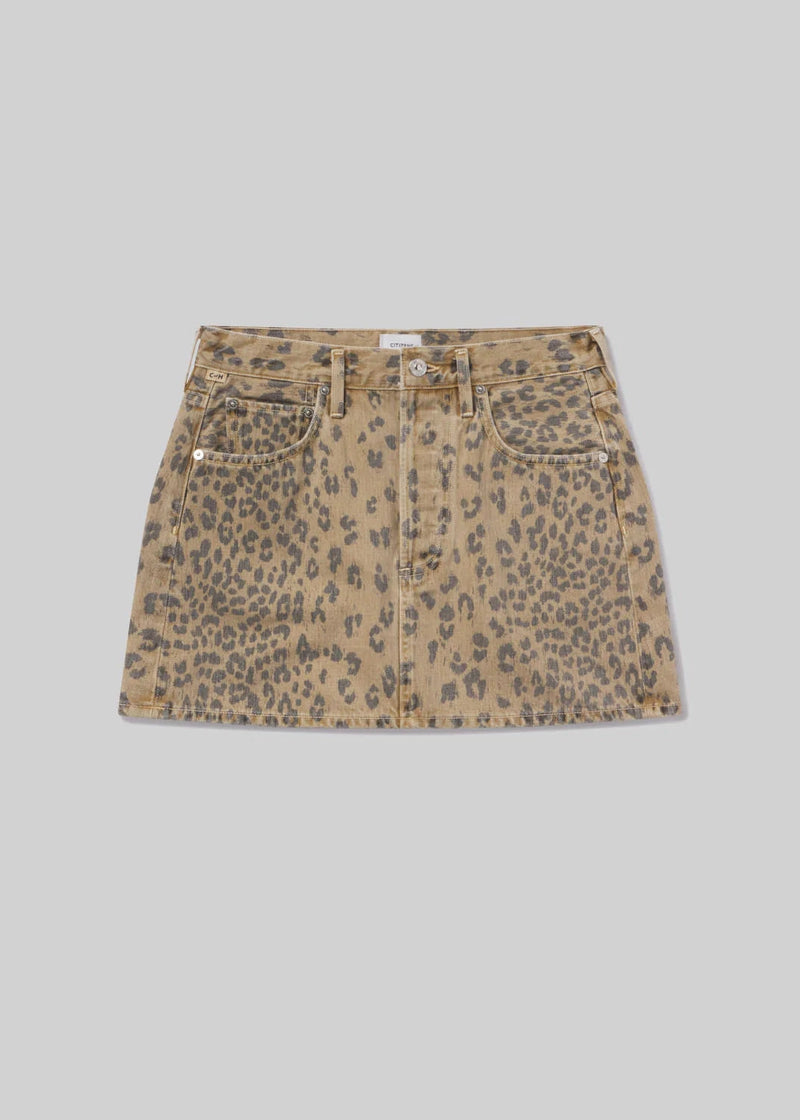 Ramona Mini Skirt in Natural Cheetah-Denim-Uniquities
