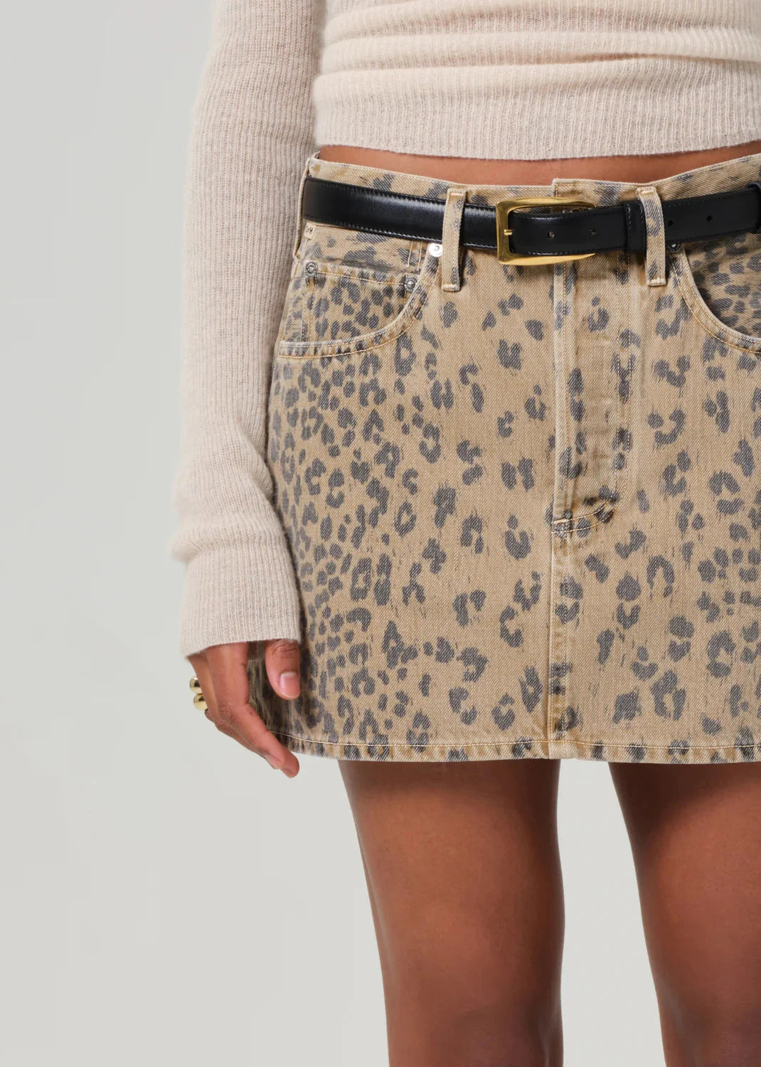 Ramona Mini Skirt in Natural Cheetah-Denim-Uniquities