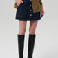 Curved Pocket Mini Skirt-Denim-Uniquities