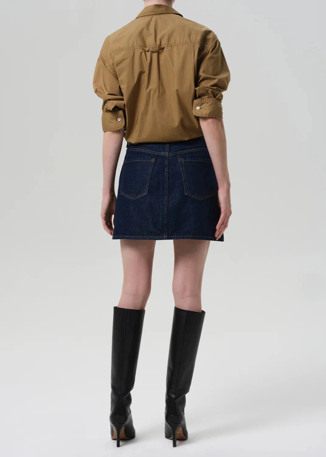 Curved Pocket Mini Skirt-Denim-Uniquities