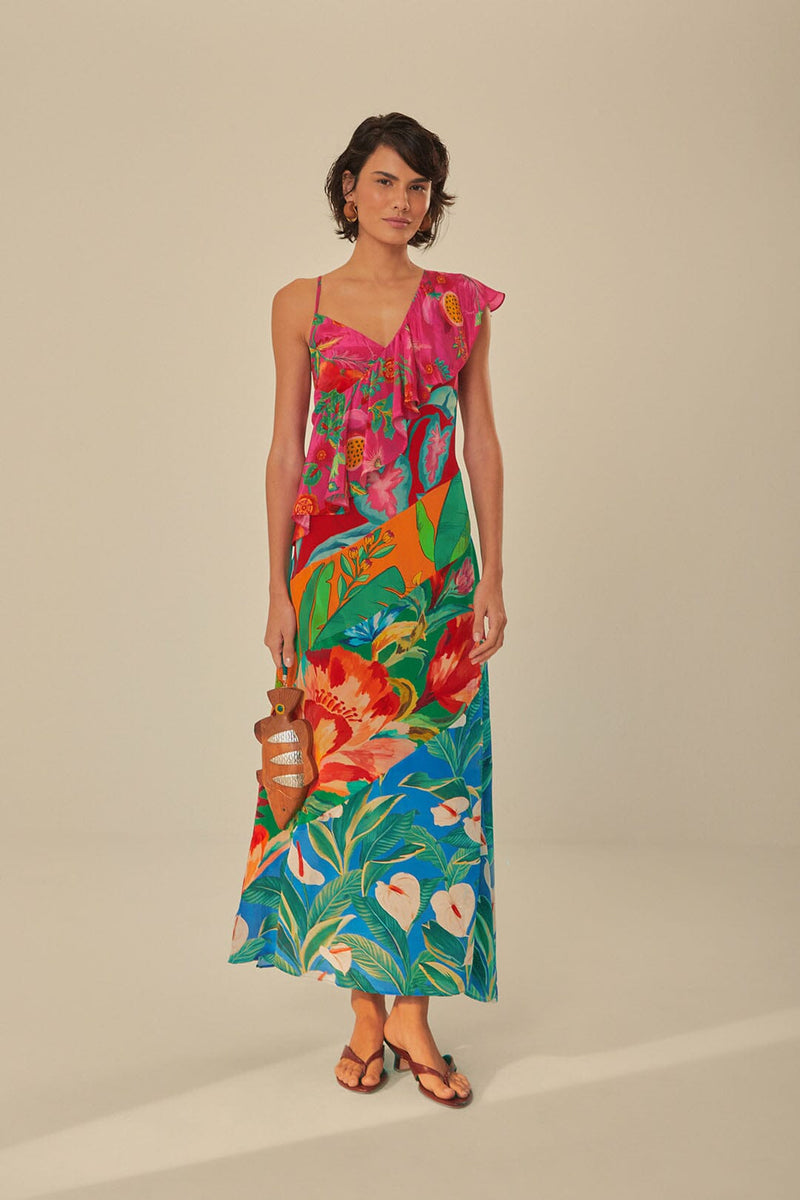 Mixed Flowery Ruffle Midi Dress-Dresses-Uniquities
