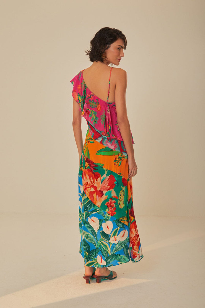 Mixed Flowery Ruffle Midi Dress-Dresses-Uniquities