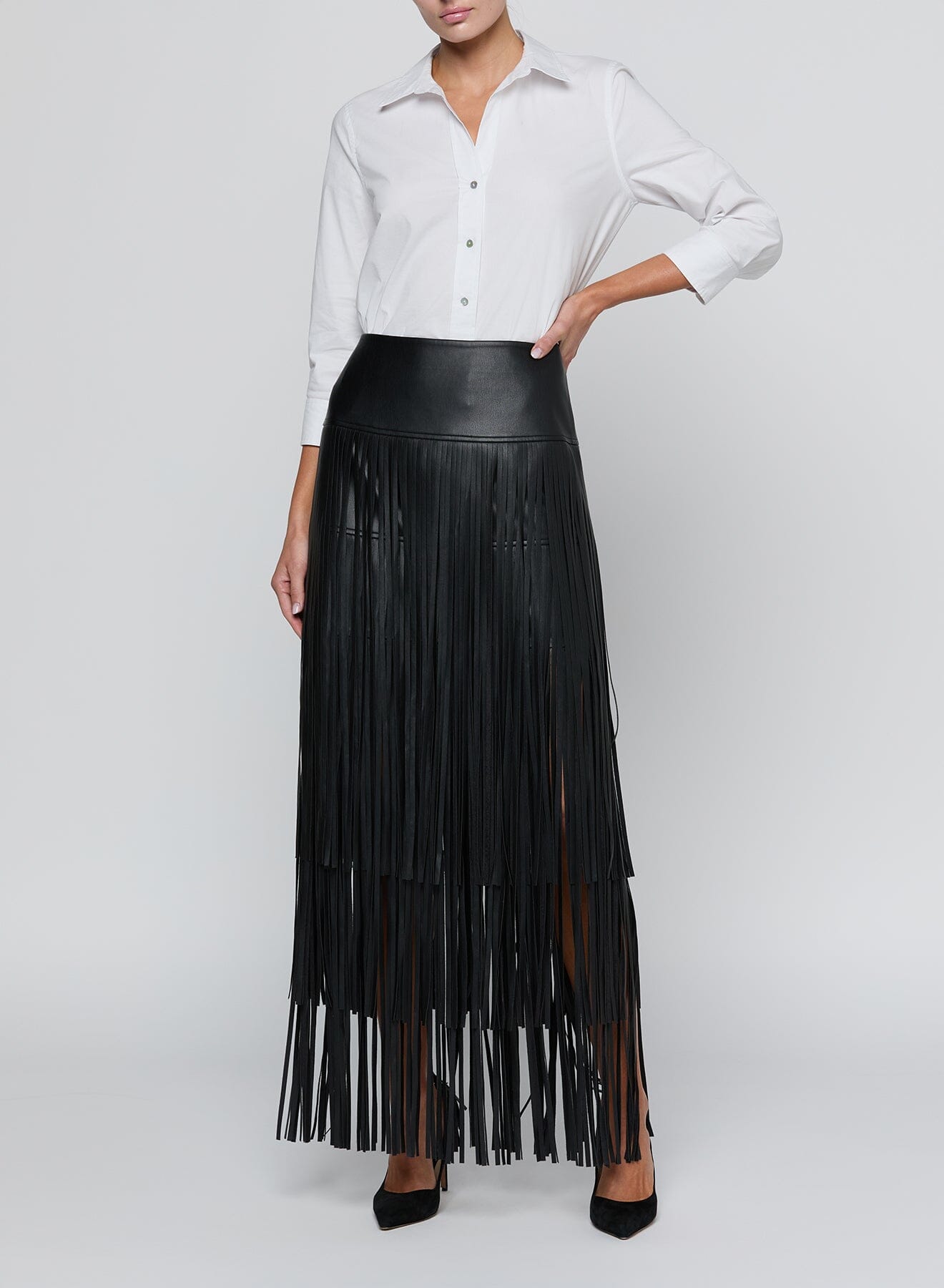 Karoline Maxi Fringe Skirt Bottoms L'AGENCE 