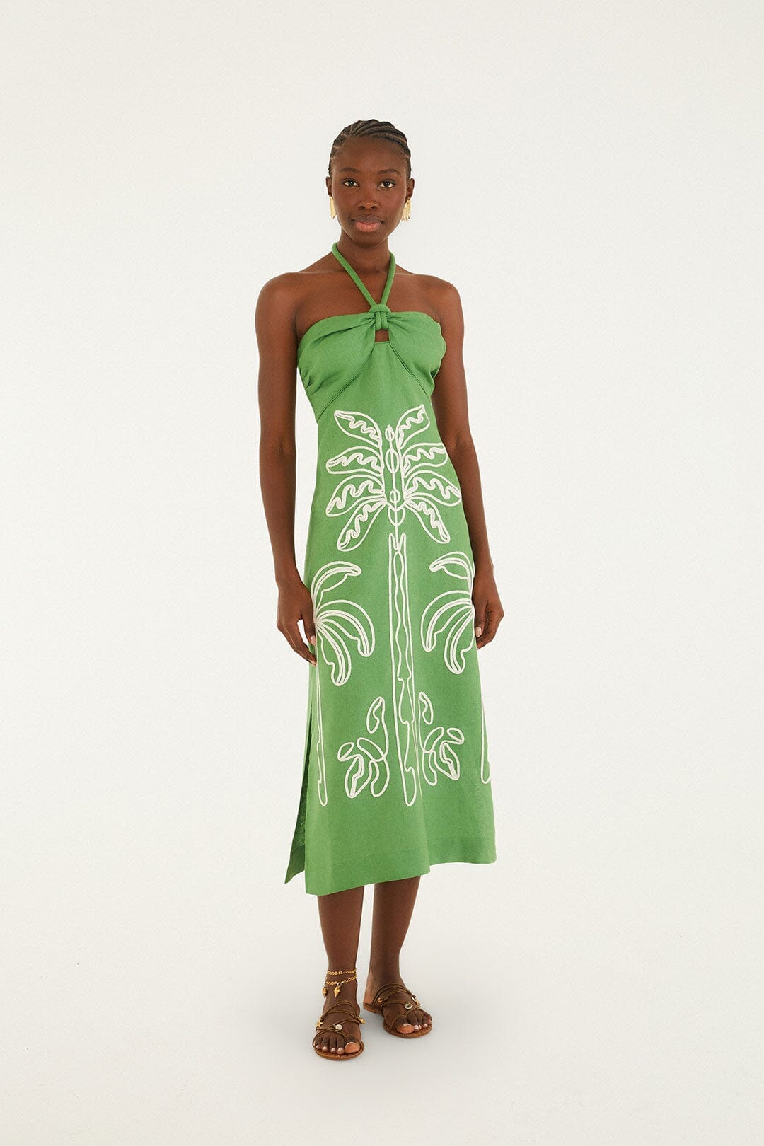 Palm Embroidery Midi Dress-Dresses-Uniquities