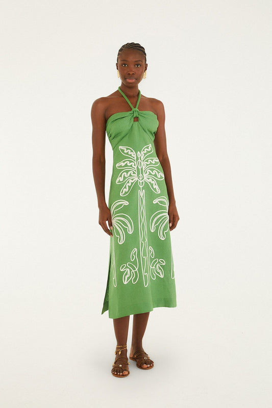 Palm Embroidery Midi Dress-Dresses-Uniquities