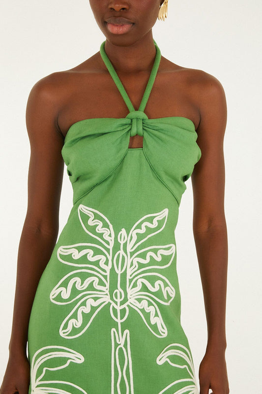 Palm Embroidery Midi Dress-Dresses-Uniquities