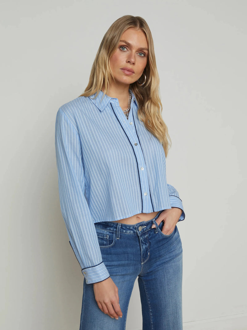 Cosette Piping Trim Crop Shirt-Tops/Blouses-Uniquities