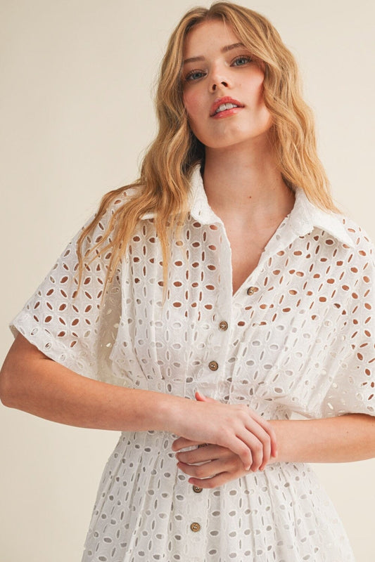 Leighton Eyelet Shirt Dress-Dresses-Uniquities