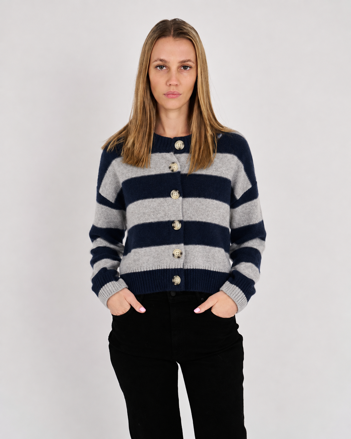 Nina Cashmere Striped Cardigan