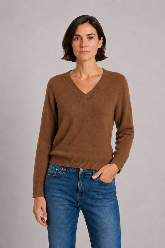 Cashmere Long Sleeve Shrunken V-Neck-Sweaters-Uniquities