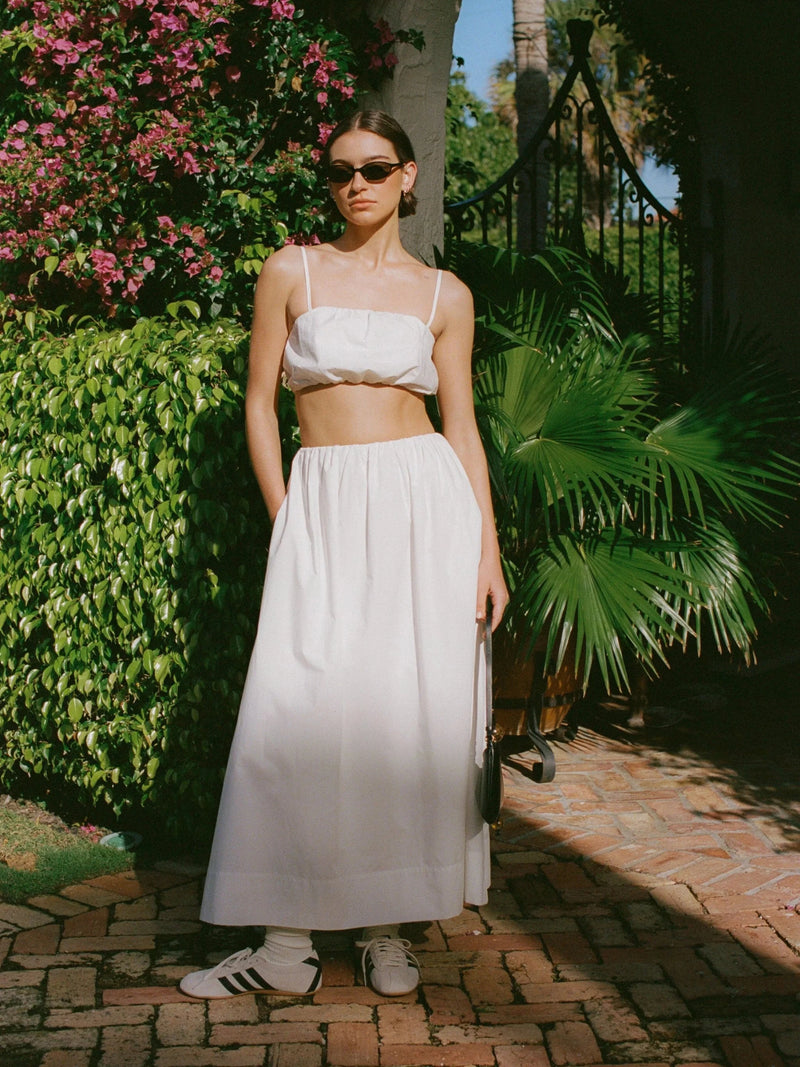 Nomi Cotton Ruched Midi Skirt-Bottoms-Uniquities