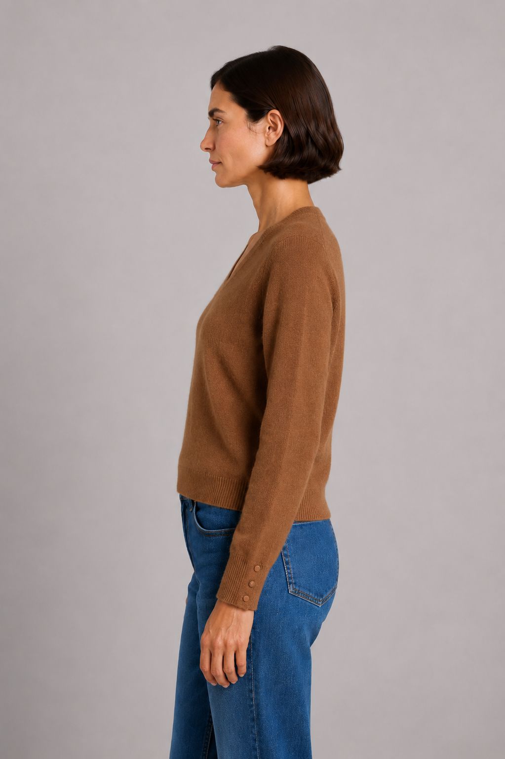 Cashmere Long Sleeve Shrunken V-Neck Sweaters Minnie Rose 