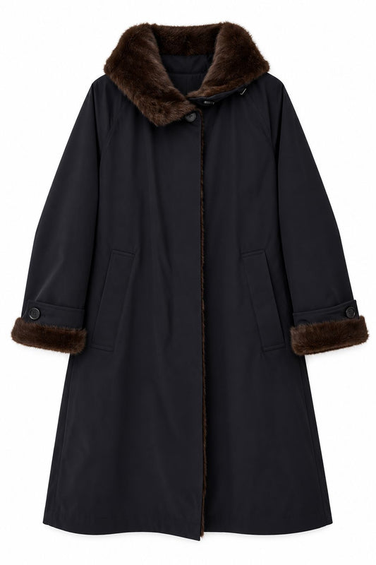 Hooded Nylon Coat with Fur-Jackets-Uniquities