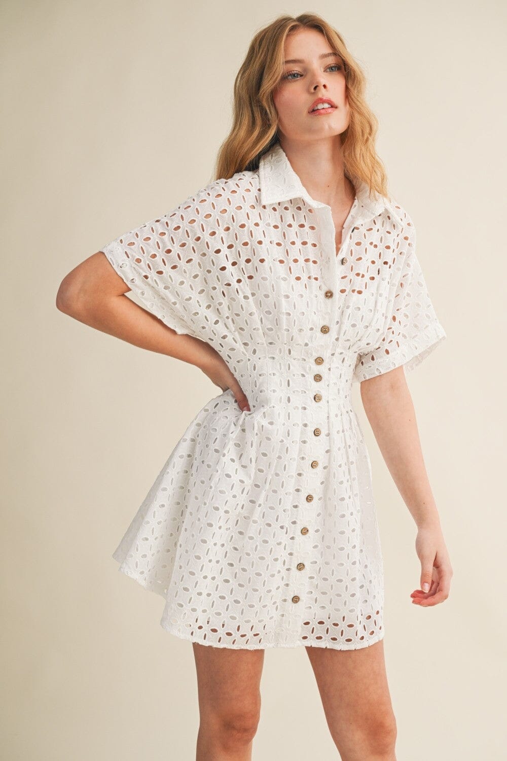 Leighton Eyelet Shirt Dress-Dresses-Uniquities