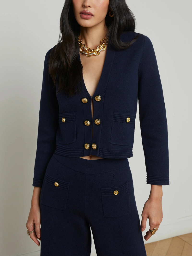 Catie V-Neck Knit Blazer-Sweaters-Uniquities
