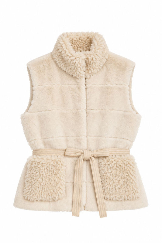 Faux Fur Shearling Trim Vest-Jackets-Uniquities
