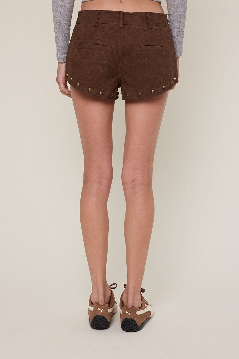 Studded Suede Micro Short-Bottoms-Uniquities