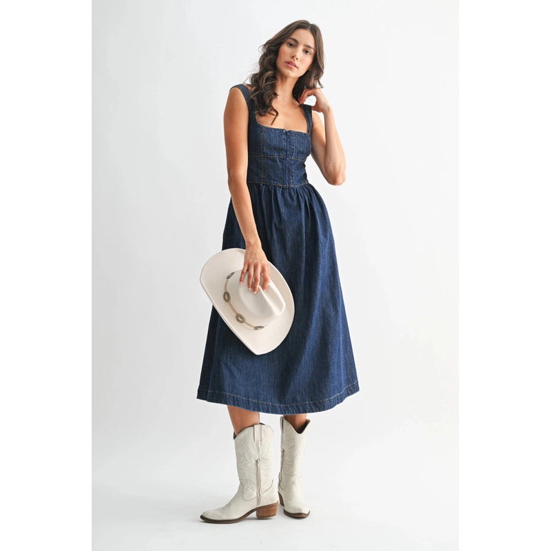 Adria Denim Midi Dress-Dresses-Uniquities