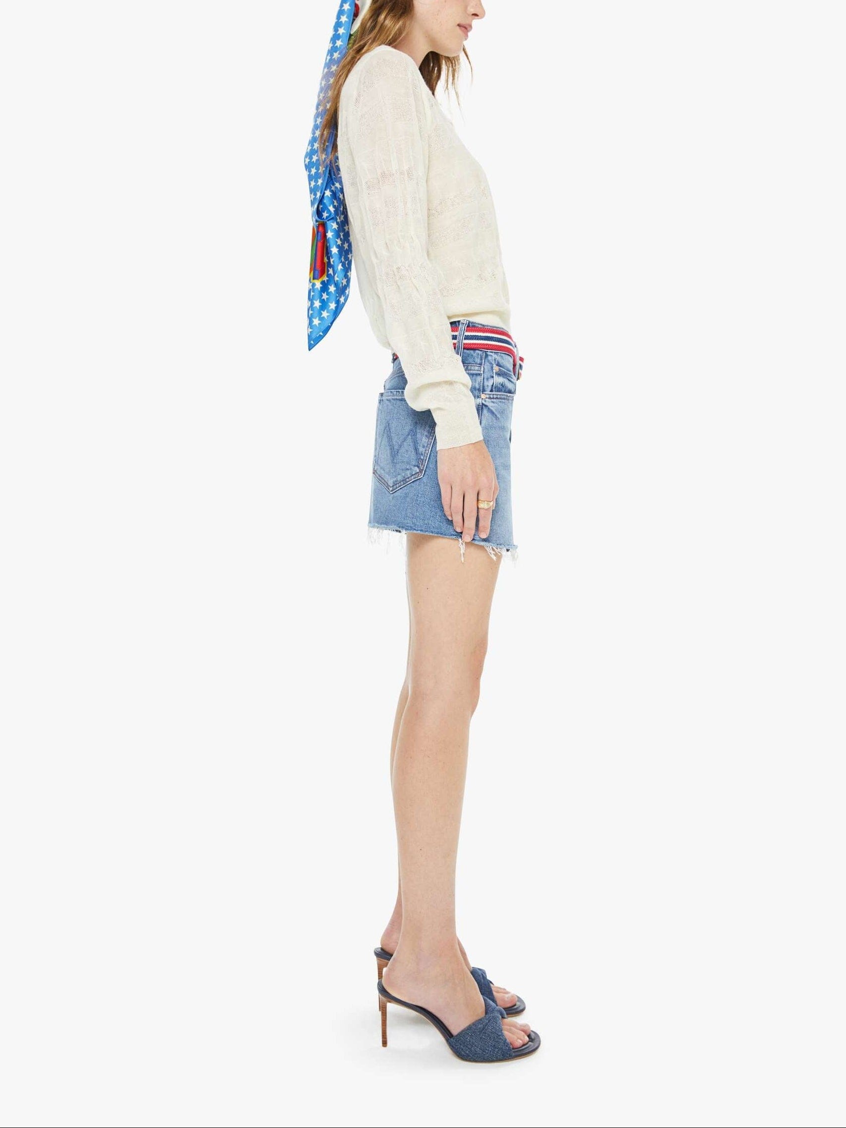 The Ditcher Mini Fray Skirt-Denim-Uniquities