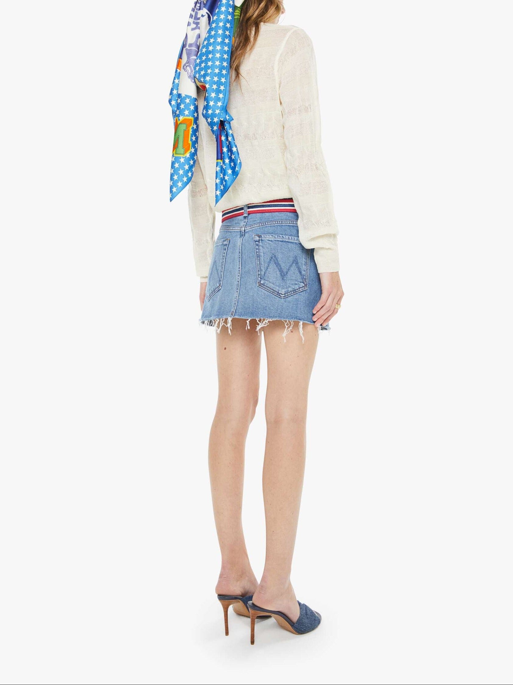 The Ditcher Mini Fray Skirt-Denim-Uniquities