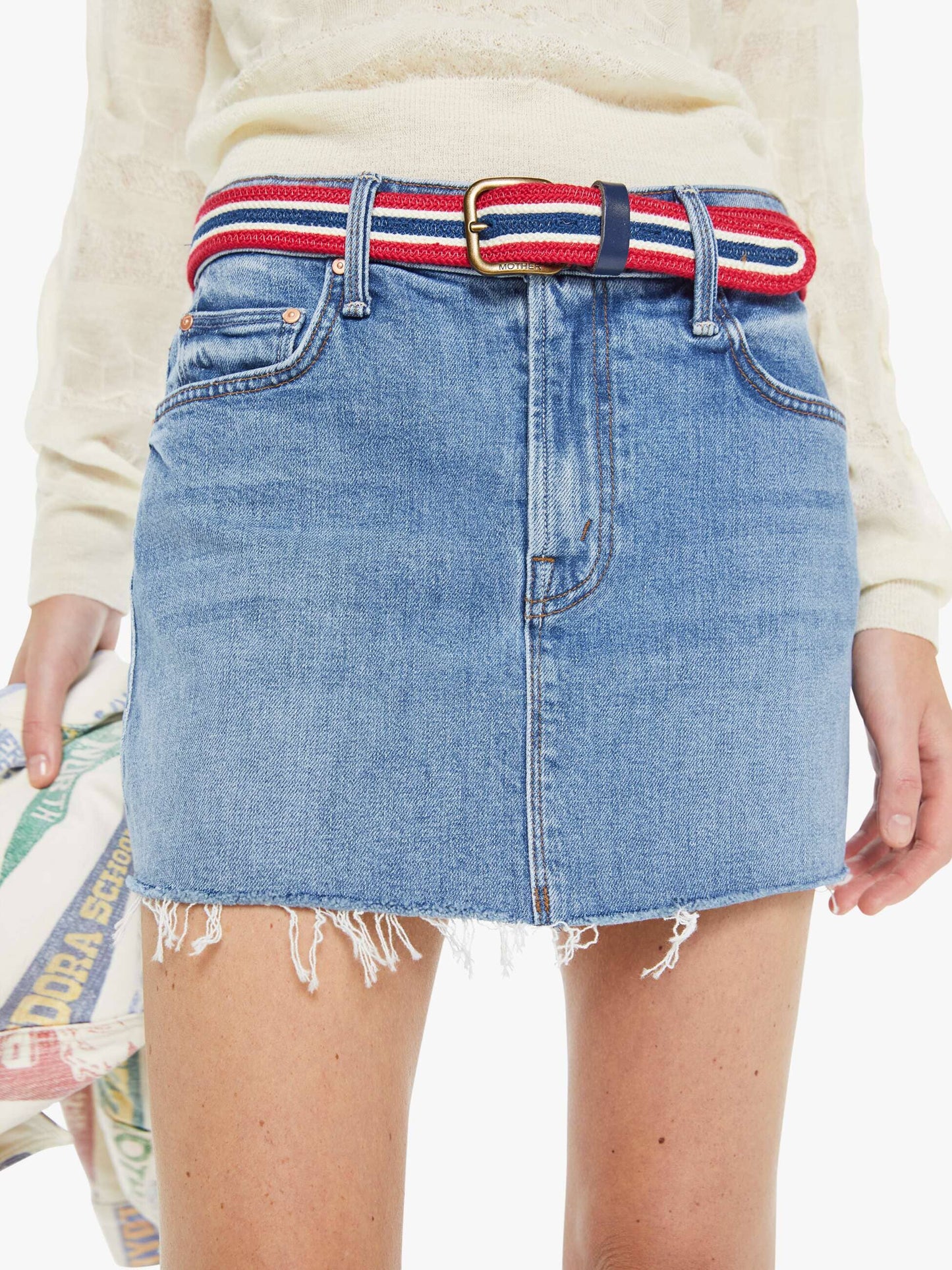 The Ditcher Mini Fray Skirt-Denim-Uniquities