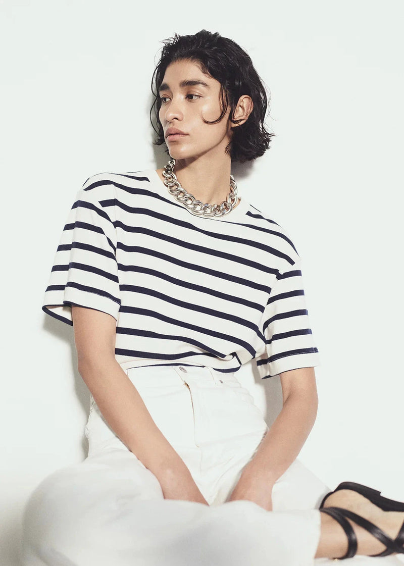 Goldie Tee in Azure Stripe-Tee Shirts-Uniquities