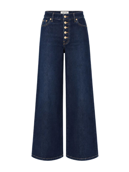 Le Slim Palazzo Exposed Button-Denim-Uniquities