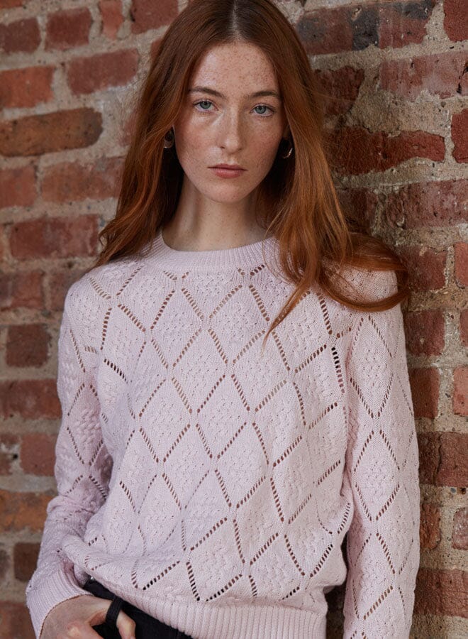 Diamond Stitch Pointelle Crew Sweaters Autumn Cashmere 