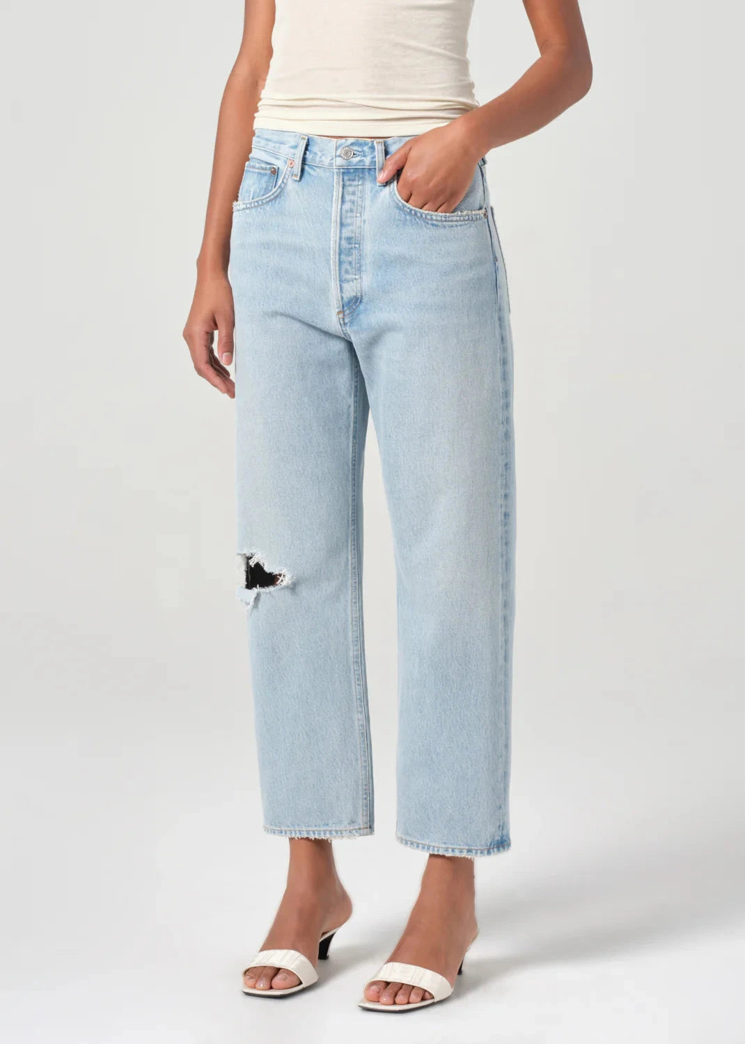 90's Crop Mid Rise Loose Straight Jeans-Denim-Uniquities