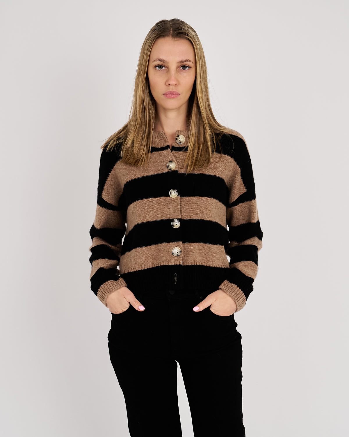 Nina Cashmere Striped Cardigan