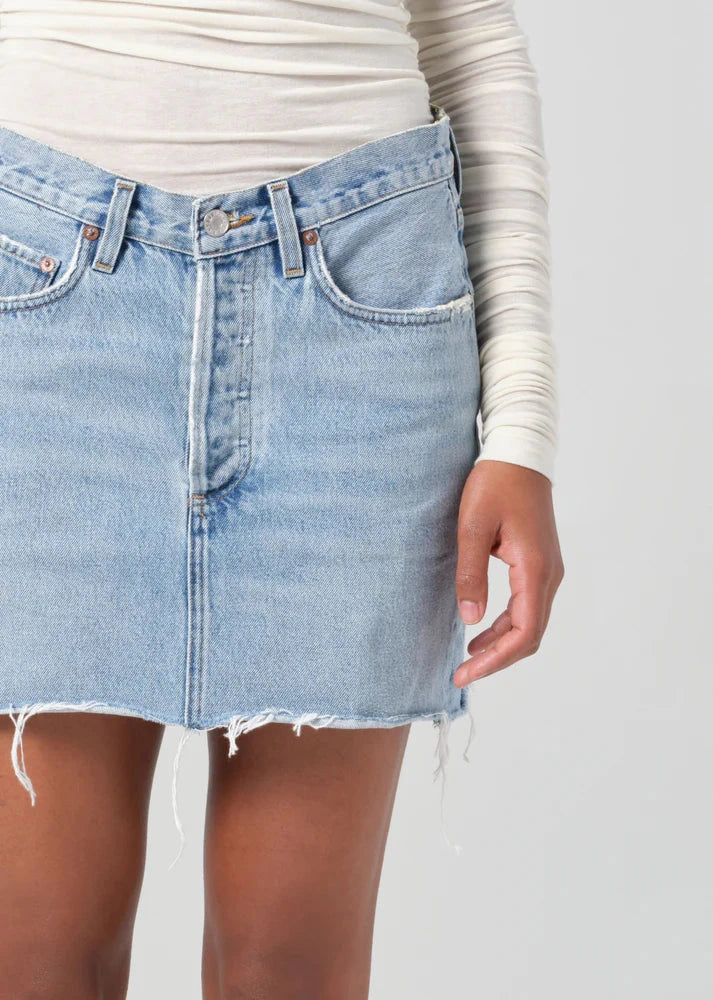 V-Waist Mini Skirt in Force-Denim-Uniquities
