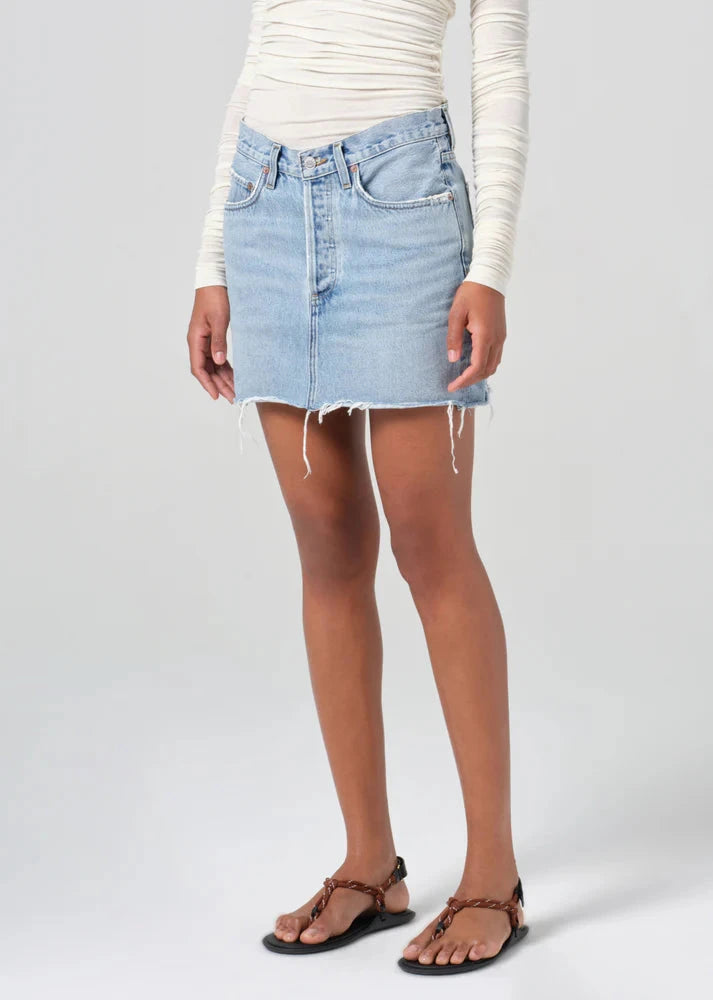 V-Waist Mini Skirt in Force-Denim-Uniquities