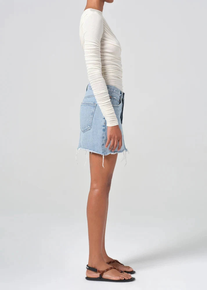 V-Waist Mini Skirt in Force-Denim-Uniquities