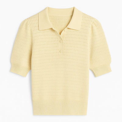 Solid Pointelle Puff Slv Polo-Tops/Blouses-Uniquities