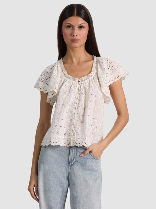 Odette Flutter Sleeve Top-Tops/Blouses-Uniquities