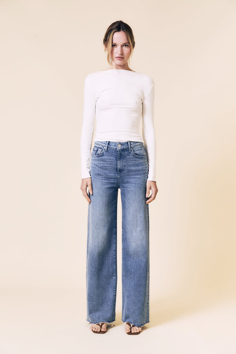 High Column Jeans with Diamonds-Denim-Uniquities