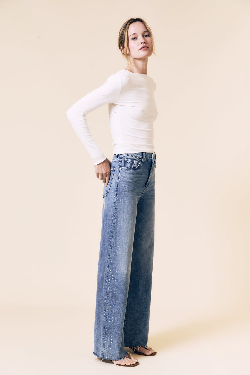 High Column Jeans with Diamonds-Denim-Uniquities