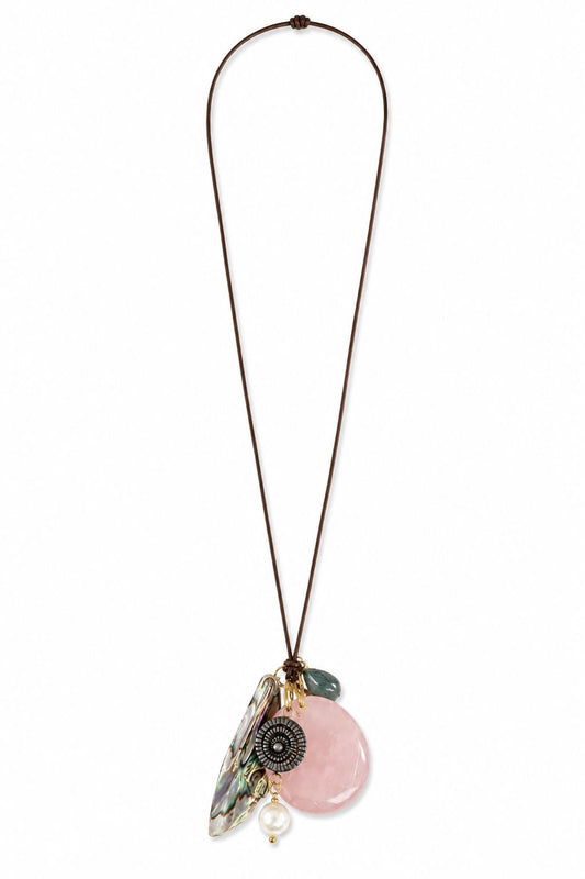Rose Quartz Corded Charm Necklace-Jewelry-Uniquities