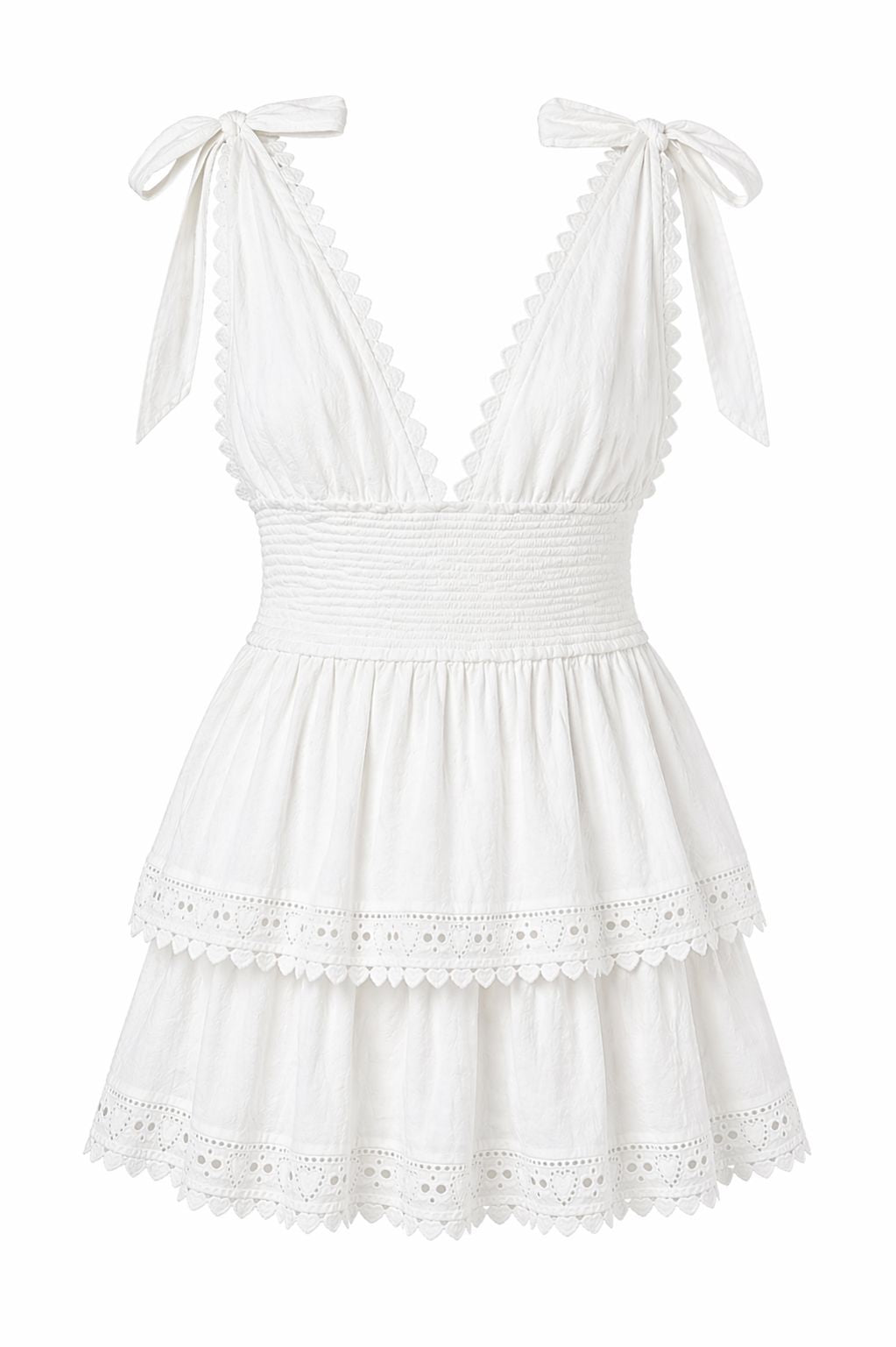 Tiered Eyelet Tie Mini Dress-Dresses-Uniquities