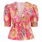 Ligia Floral Short Sleeve Blouse-Tops/Blouses-Uniquities