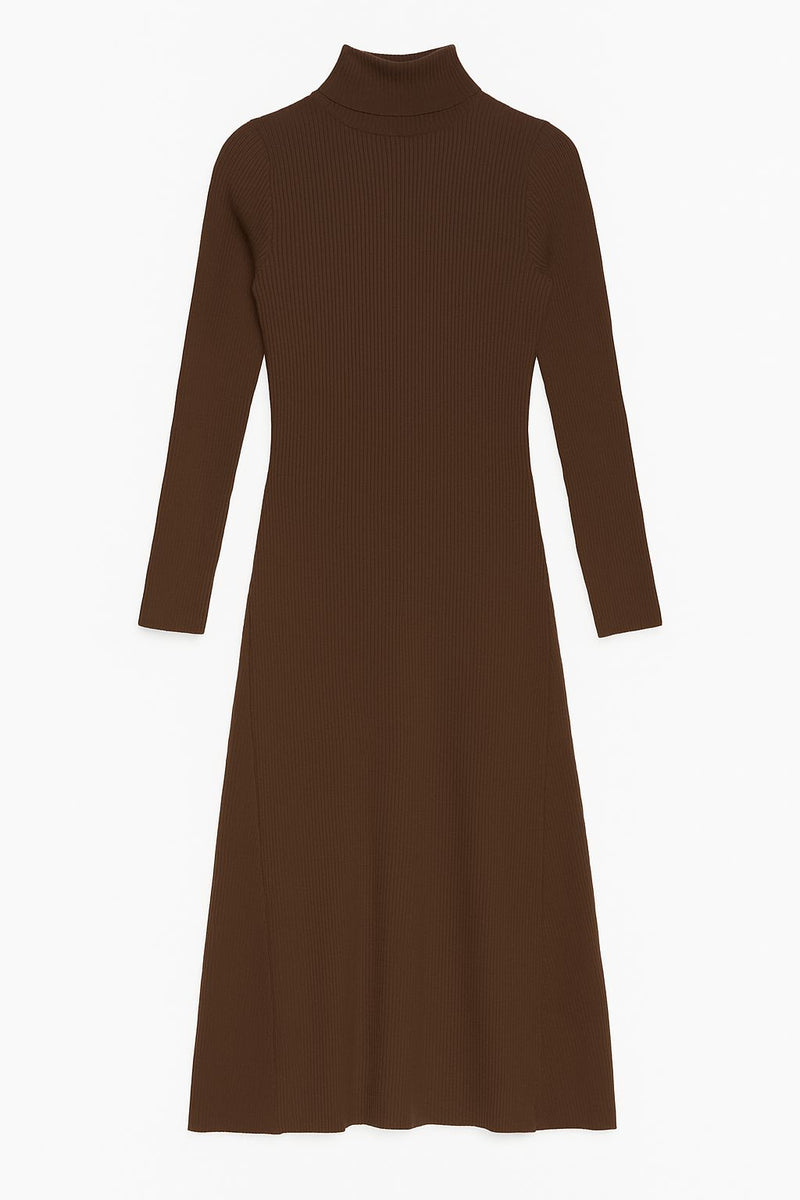 Flair Rib Mock Neck Dress-Dresses-Uniquities