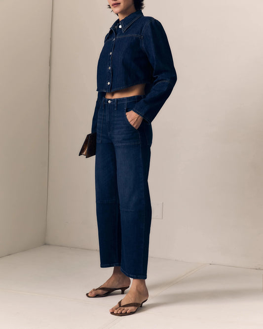 Utility Mid Rise Soft Barrel Jeans-Denim-Uniquities