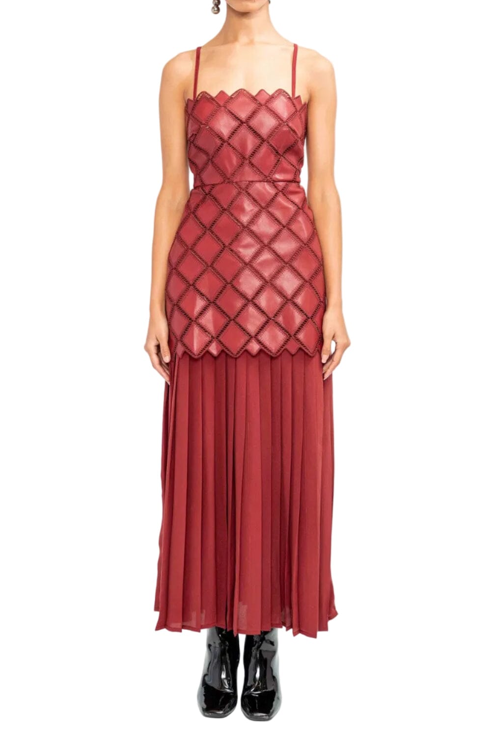 Lattice Quilt Pleat Dress-Dresses-Uniquities