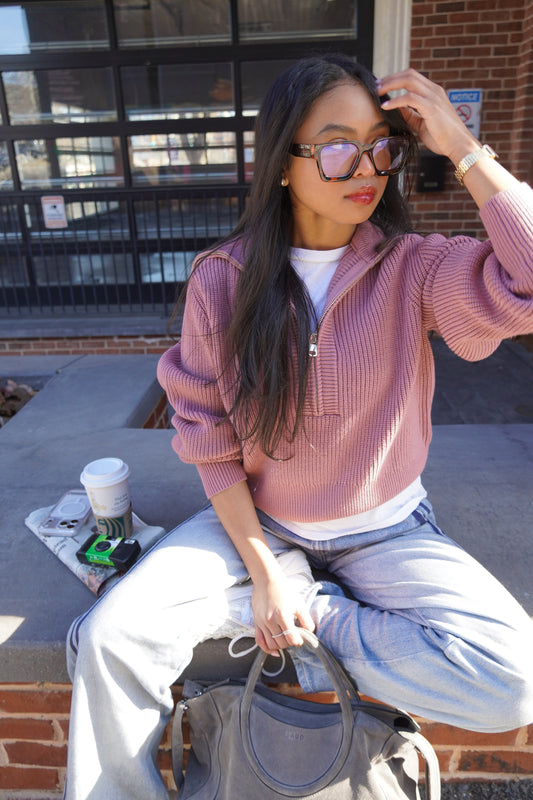 Maura Half Zip Rib Knit-Sweaters-Uniquities